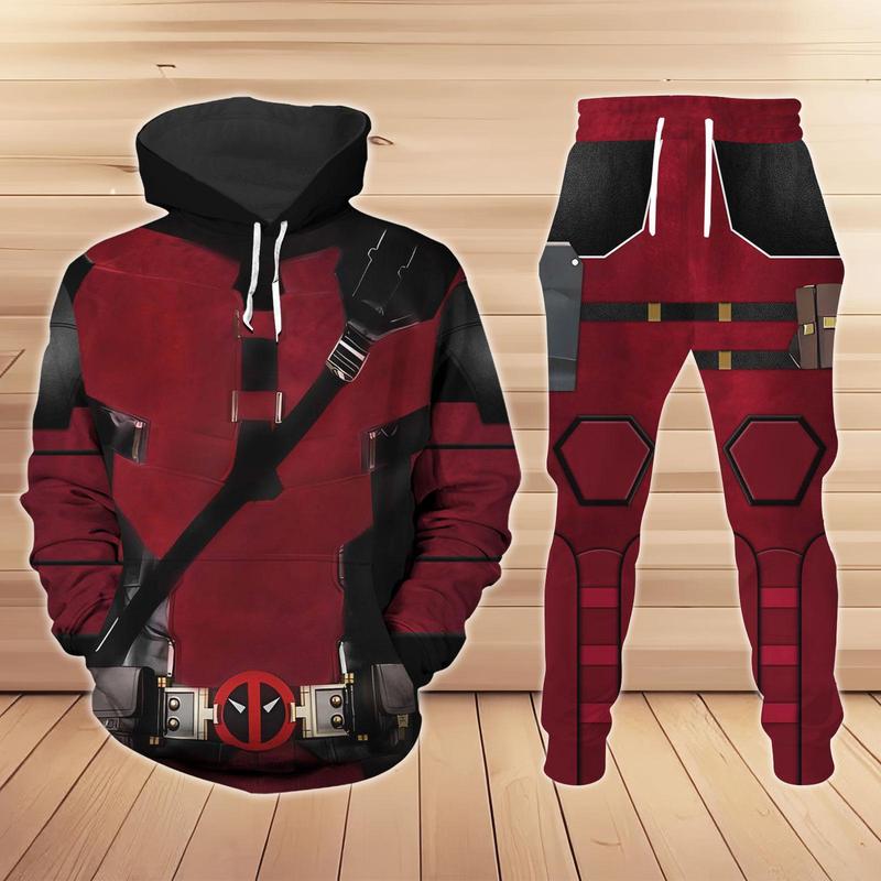 Deadpool Costume Hoodie, Deadpool Jogger, Wade Wilson Cosplay Hoodie, Halloween Superhero Costume, Men's Hero Costume, Streetwear Pants, Gift For Him, 3D Costume, Costume , Festival , Holiday , Hoodie , Jogger