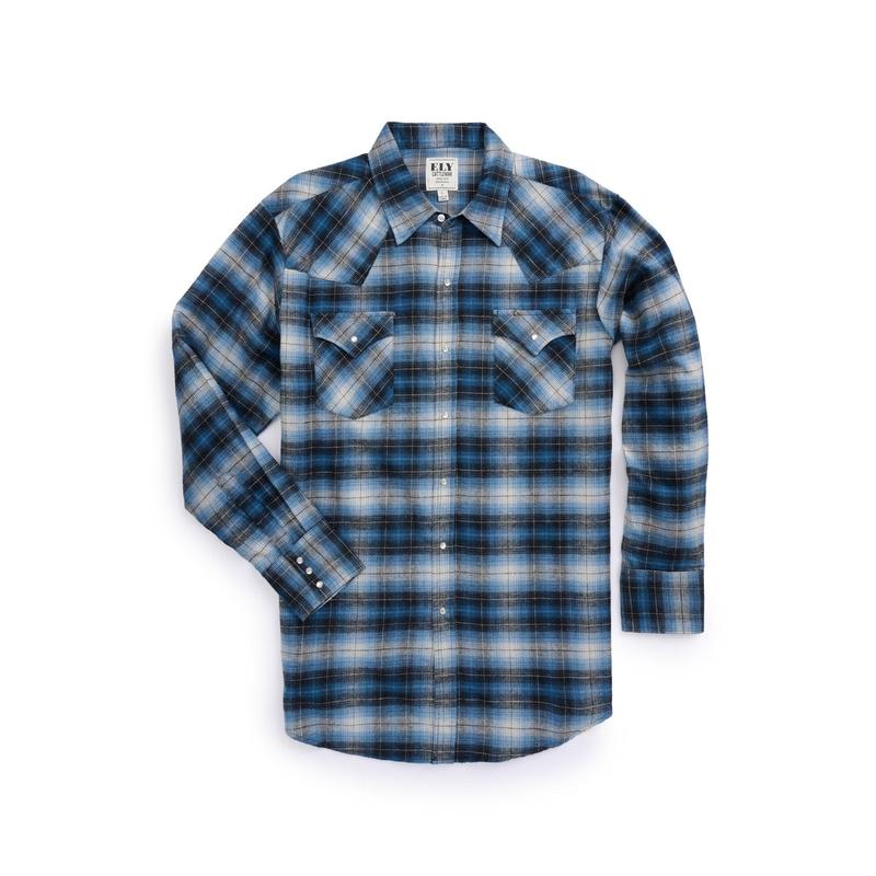 Men's Ely Cattleman Long Sleeve Flannel Plaid Western Snap Shirt