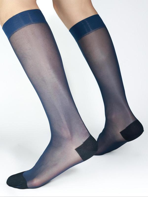 Men's Solid Color Sheer Over The Calf Socks, Breathable Comfortable Stocking for Daily Wear, Men's Socks for All Seasons