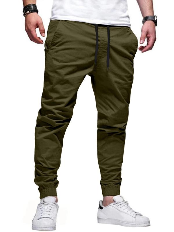 Men's Solid Color Drawstring Waist Jogger Pants, Regular Fit Casual Comfy Pocket Trousers for Daily Wear, Men's Bottoms for All Seasons