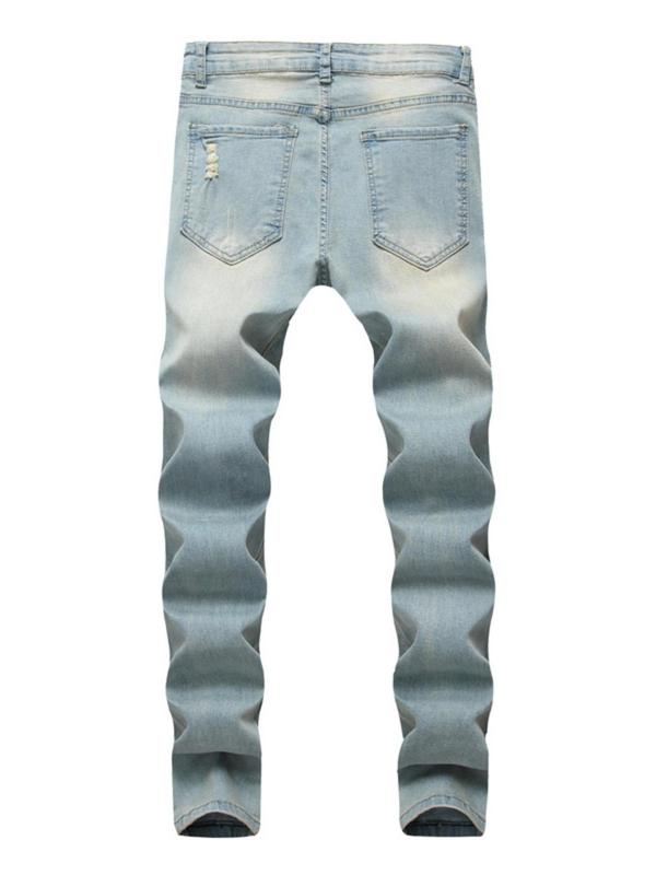 Men's Solid Ripped Jeans, Casual Comfy Regular Fit Denim Pants for Daily Wear, Fashion Men's Bottoms for All Seasons