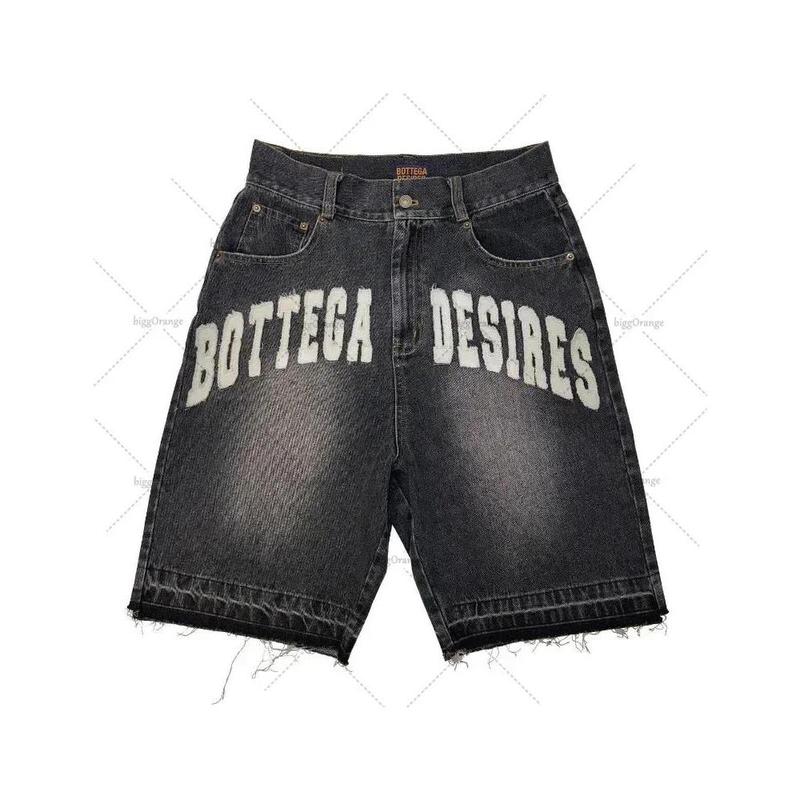 Bottega Desire Y2K New Cowboy Skateboard Shorts Cartoon Embroidery Men And Women Loose Jeans Wide-Leg Pants Hip-Hop Street Jeans