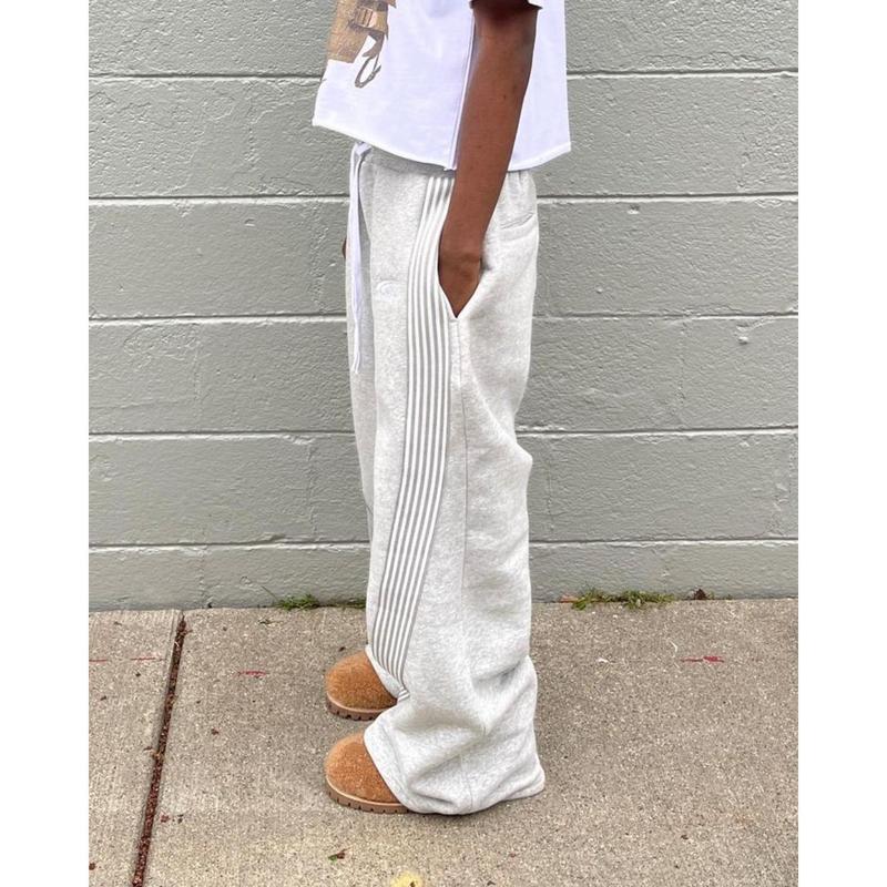 American Retro Striped Knitted Pants Men Y2k Street Harajuku Trendy Brand Oversized Trousers Loose Casual Wide Leg Pants Women