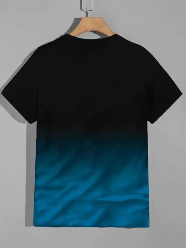 Men's Letter & Ombre Print Round Neck Tee, Casual Short Sleeve T-shirt for Summer, Fashion Men's Top for Daily Wear