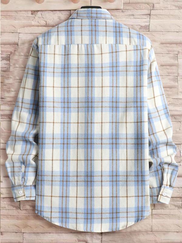  Plaid Print Button Front Shirt, Casual Comfy Long Sleeve Collared Top for Fall & Winter, Men's Clothes for Daily Wear