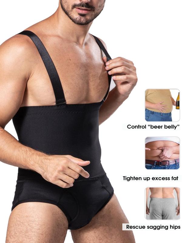 Men's Adjustable Strap Shapewear Shorts, Solid Color High Stretch Shaper, Tummy Control Butt Lifting Shapewear for Men