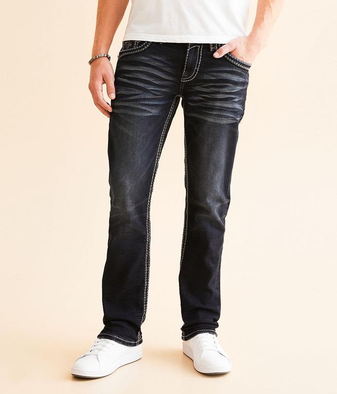 Men's Classic Rock Revival Straight Leg Jeans, High Waisted Jeans with Unique Embroidery, Y2K Straight Leg Jeans, Street Style Jeans