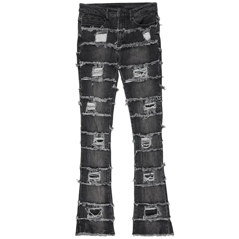 Sten Black Stacked Flare Jean