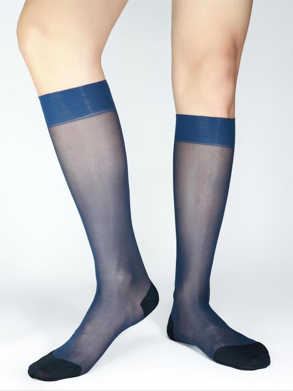 Men's Solid Color Sheer Over The Calf Socks, Breathable Comfortable Stocking for Daily Wear, Men's Socks for All Seasons