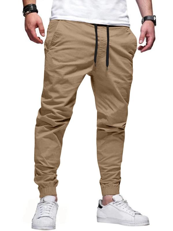 Men's Solid Color Drawstring Waist Jogger Pants, Regular Fit Casual Comfy Pocket Trousers for Daily Wear, Men's Bottoms for All Seasons