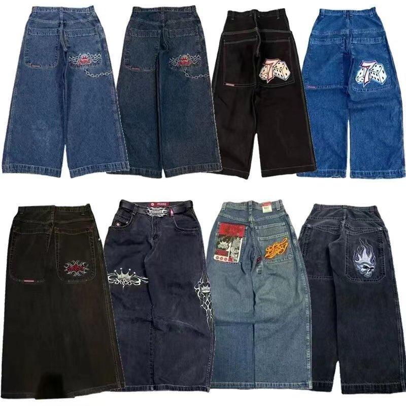 JNCO new jeans, street hip-hop embroidery loose jeans for men and women, retro low-waist skateboard pants Menswear Underwear