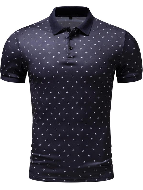 Men's All Over Print Short Sleeve Polo Neck Tee, Casual Regular Fit Short Sleeve T-Shirt for Summer, Fashion Men's Top for Daily Wear