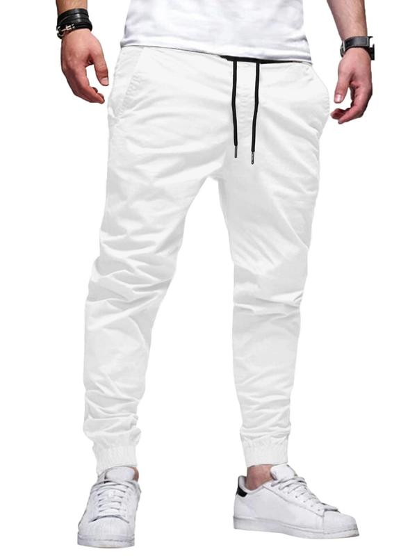 Men's Solid Color Drawstring Waist Jogger Pants, Regular Fit Casual Comfy Pocket Trousers for Daily Wear, Men's Bottoms for All Seasons