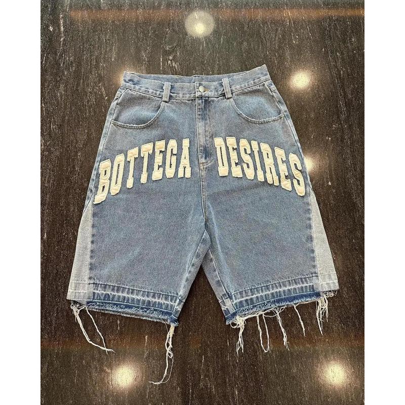 Bottega Desire Y2K New Cowboy Skateboard Shorts Cartoon Embroidery Men And Women Loose Jeans Wide-Leg Pants Hip-Hop Street Jeans