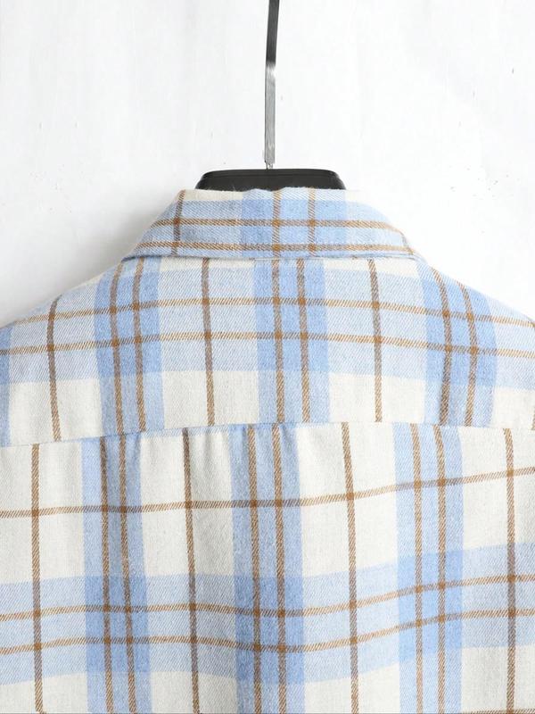  Plaid Print Button Front Shirt, Casual Comfy Long Sleeve Collared Top for Fall & Winter, Men's Clothes for Daily Wear