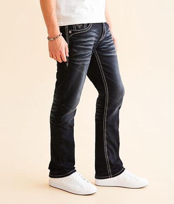 Men's Classic Rock Revival Straight Leg Jeans, High Waisted Jeans with Unique Embroidery, Y2K Straight Leg Jeans, Street Style Jeans