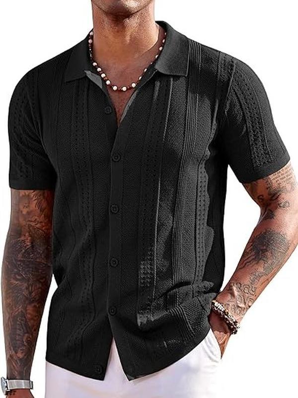 COOFANDY Men's Knit Shirts Short Sleeve Button Down Polo Shirt Fashion Casual Summer Beach Shirts Menswear Top