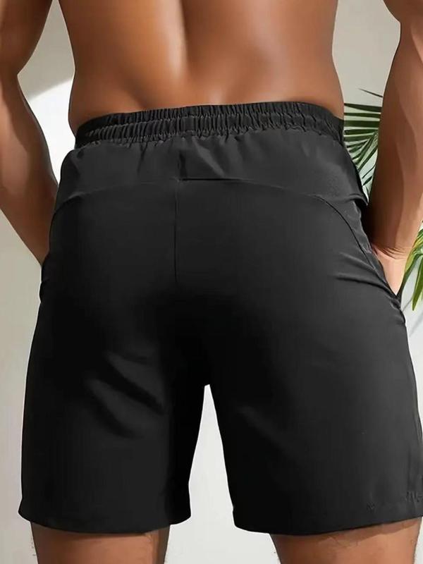 Men's Solid Drawstring Waist Zipper Pocket Track Shorts, Regular Fit Casual Elastic Waist Shorts for Summer, Men's Bottoms for Daily Wear