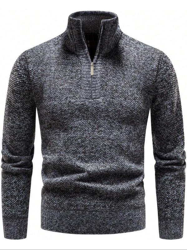 Men's Plain Zipper High Neck Sweater, Slim Casual Long Sleeve Jumper for Fall & Winter, Fashion Cozy Warm Men's Knitwear for Daily Wear