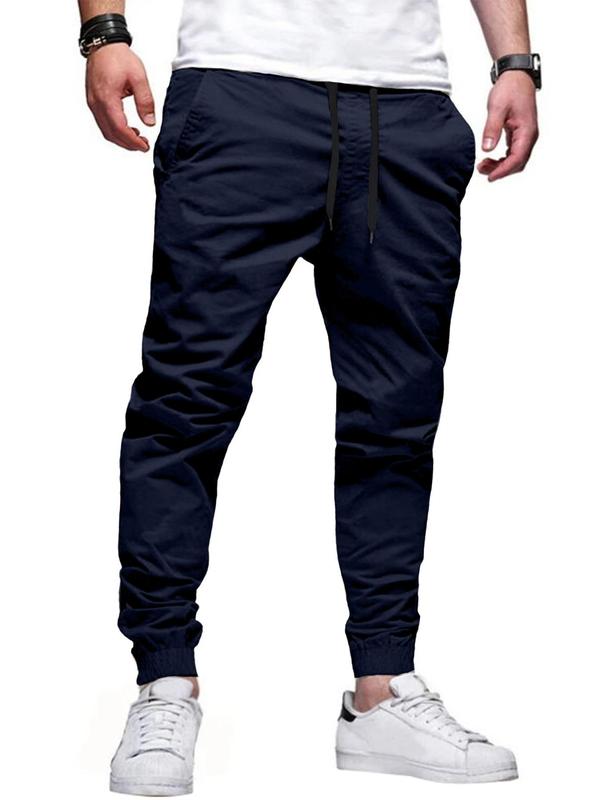 Men's Solid Color Drawstring Waist Jogger Pants, Regular Fit Casual Comfy Pocket Trousers for Daily Wear, Men's Bottoms for All Seasons