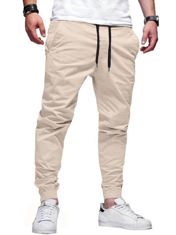 Men's Solid Color Drawstring Waist Jogger Pants, Regular Fit Casual Comfy Pocket Trousers for Daily Wear, Men's Bottoms for All Seasons