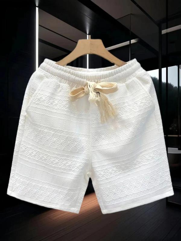 Men's Textured Casual Pocket Drawstring Waist Shorts, Summer Outfits, Summer Clothes, Streetwear Loose Solid Elastic Waist Beach Shorts for Summer, Lounge Men's Shorts for Outdoor Holiday Vacation, Comfort Shorts for Men