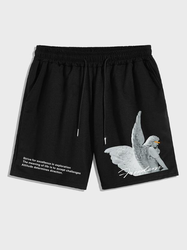 Men's Loose Letter Graphic Print Drawstring Shorts, Casual Pocket Track Shorts for Summer, Fashion Men's Bottoms for Daily Wear