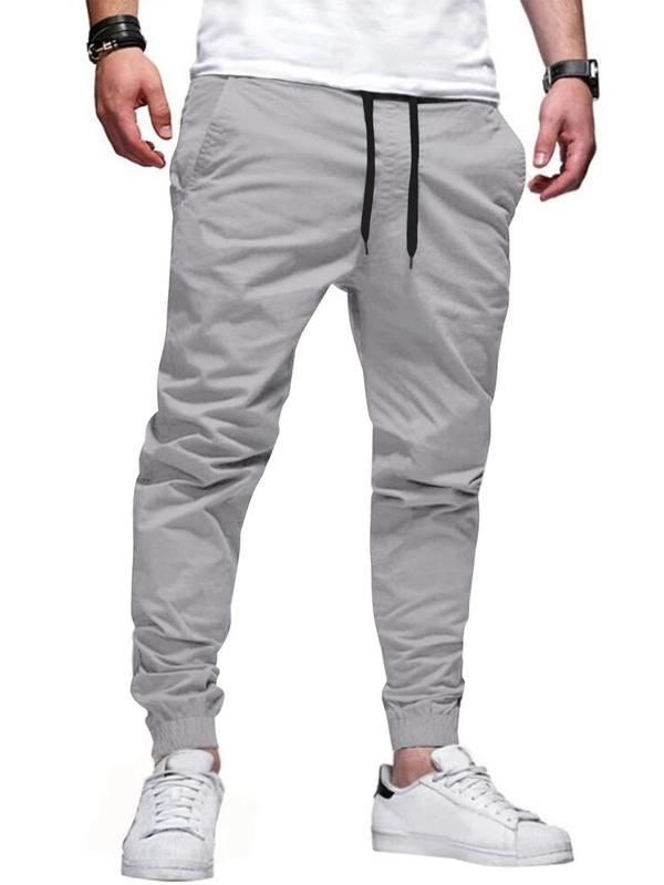 Men's Solid Color Drawstring Waist Jogger Pants, Regular Fit Casual Comfy Pocket Trousers for Daily Wear, Men's Bottoms for All Seasons