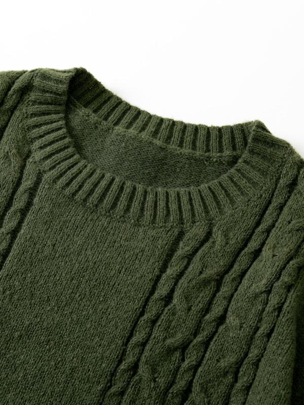 Men's Solid Round Neck Cable Knit Sweater, Regular Fit Casual Long Sleeve Jumper for Fall & Winter, Fashion Men's Knitwear for Daily Wear