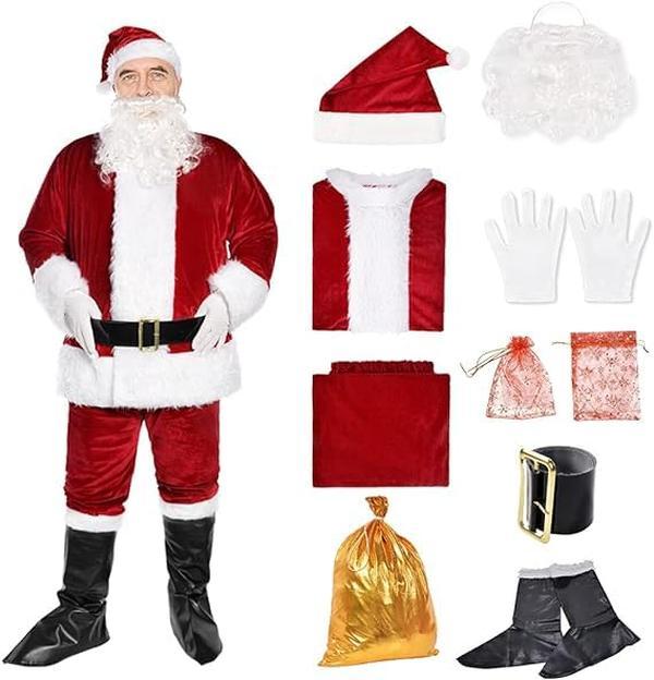 Santa Claus Costumes Santa Suit With Beards Hat Boots Christmas Santa Outfit Set for Men Adults for Party Xmas Holiday