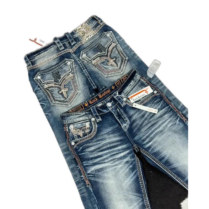 2024 blue embroidered slim jeans Harajuku street men and women retro casual pocket embroidered y2k jeans jeans for men