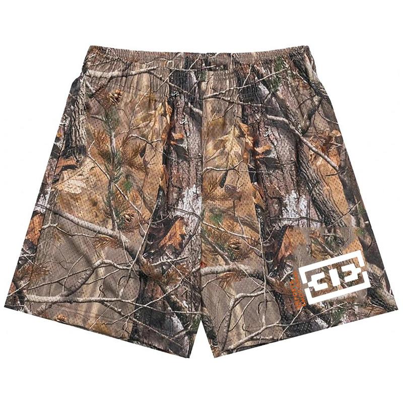 Men's Casual Mesh Camo Chic Fitted Trend Mid Waist Shorts For Men & Women, Breathable & Versatile for Basketball, Fitness,Outdoor Menswear Fabric Polyester