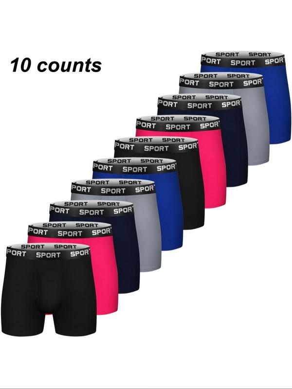 5 6 10 Counts, Men's Solid Color Letter Tape Boxer Briefs, Casual Comfy Breathable Comfortable Sports Moisture Absorption Opening Crotch Underwear for Daily Wear, Mens Underwear for All Seasons