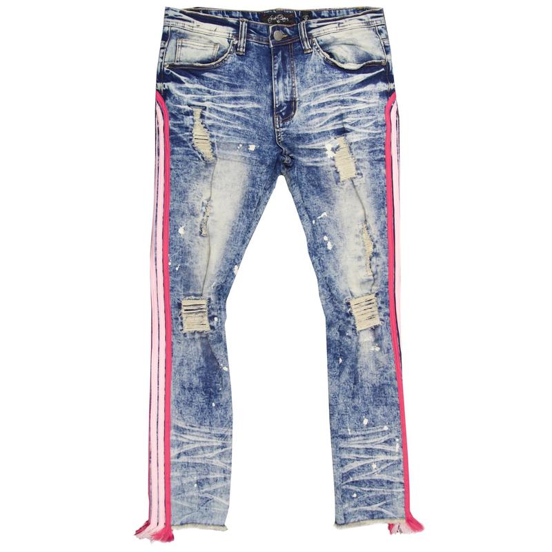 F1782 Shredded Jeans w  Drawstring Side Tape - Dirt Wash