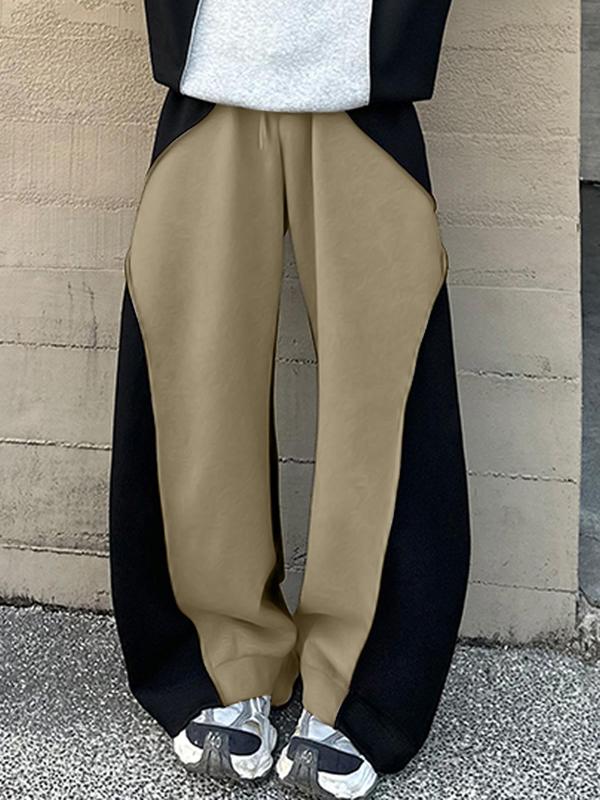 Men's Colorblock Drawstring Waist Wide Leg Pants, Casual Comfy Elastic Waist Trousers for Fall & Winter, Men's Bottoms for Daily Wear