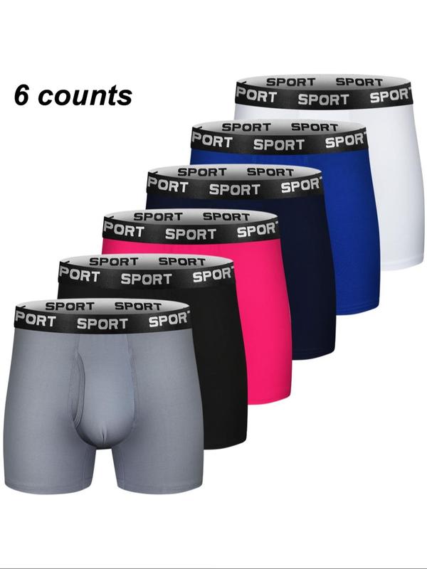 5 6 10 Counts, Men's Solid Color Letter Tape Boxer Briefs, Casual Comfy Breathable Comfortable Sports Moisture Absorption Opening Crotch Underwear for Daily Wear, Mens Underwear for All Seasons