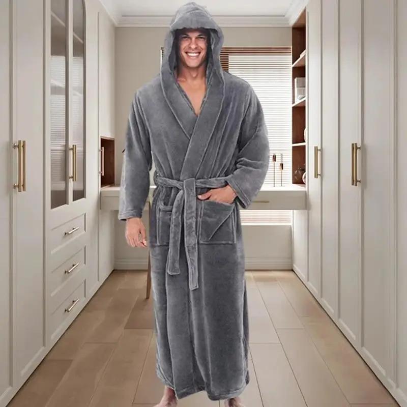 Plush Hooded Bathrobe Luxurious Men's Hooded Bathrobe with Adjustable Belt Super Soft Fluffy Texture Highly for Ultimate