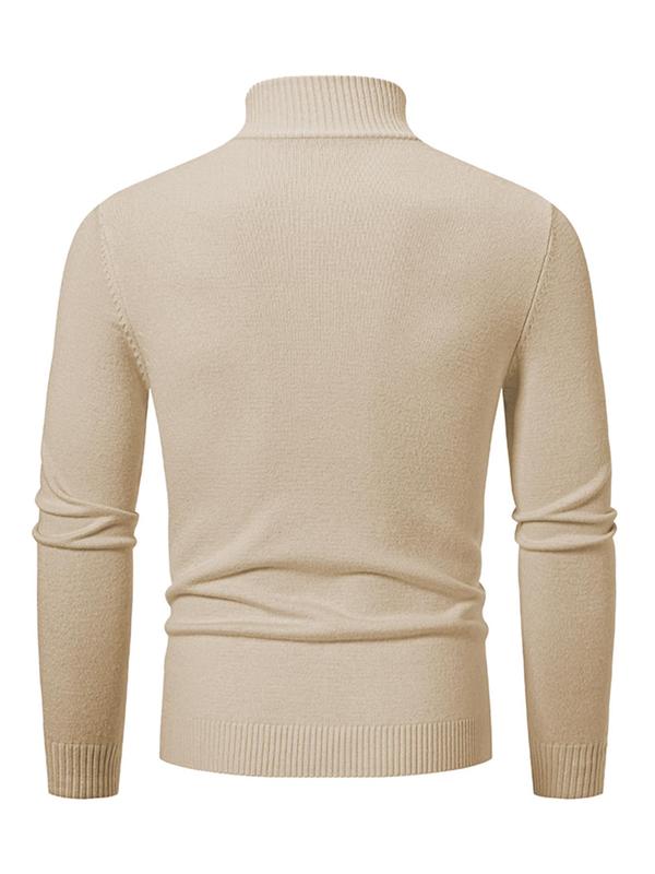 Men's Solid Stand Collar Quarter Zip Sweater, Slim Casual Long Sleeve Jumper for Fall & Winter, Fashion Men's Knitwear for Daily Wear