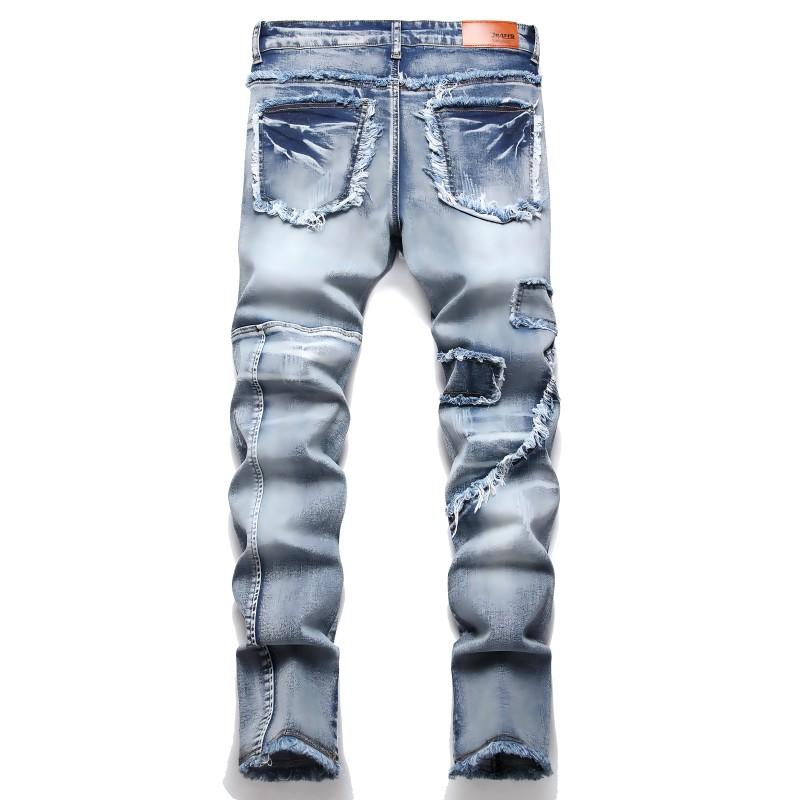 XIMXIMMTIAN Men Slim Fit Jeans Fashion Biker Jeans for Men Stretch Designer Distressed Straight Denim Pants Menswear Human Streetwear Pocket Motocross Wetsuit Plain Trouser jeans for rock revival true religion flaps  plain street vlone scab jeans