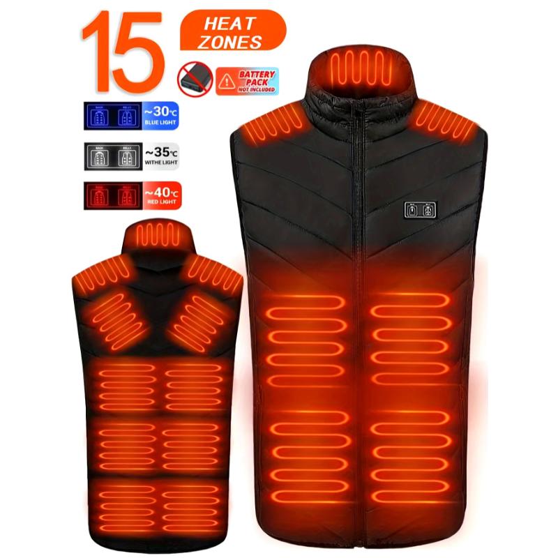 Men's Smart Electric Heated Vest with 15 Zones - USB Rechargeable, Washable, Constant Temperature for Winter Outdoor Activities (Battery Bank Not Included)