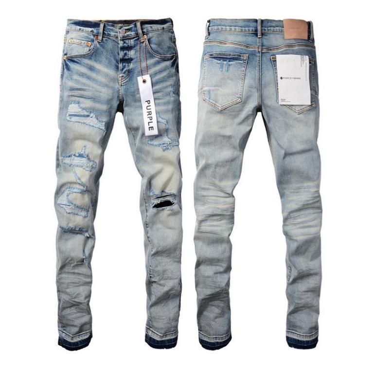 New Fashion Purple jeans man with distressed hole patches Fashion Repair Low Rise Skinny Denim pants 28-40 size