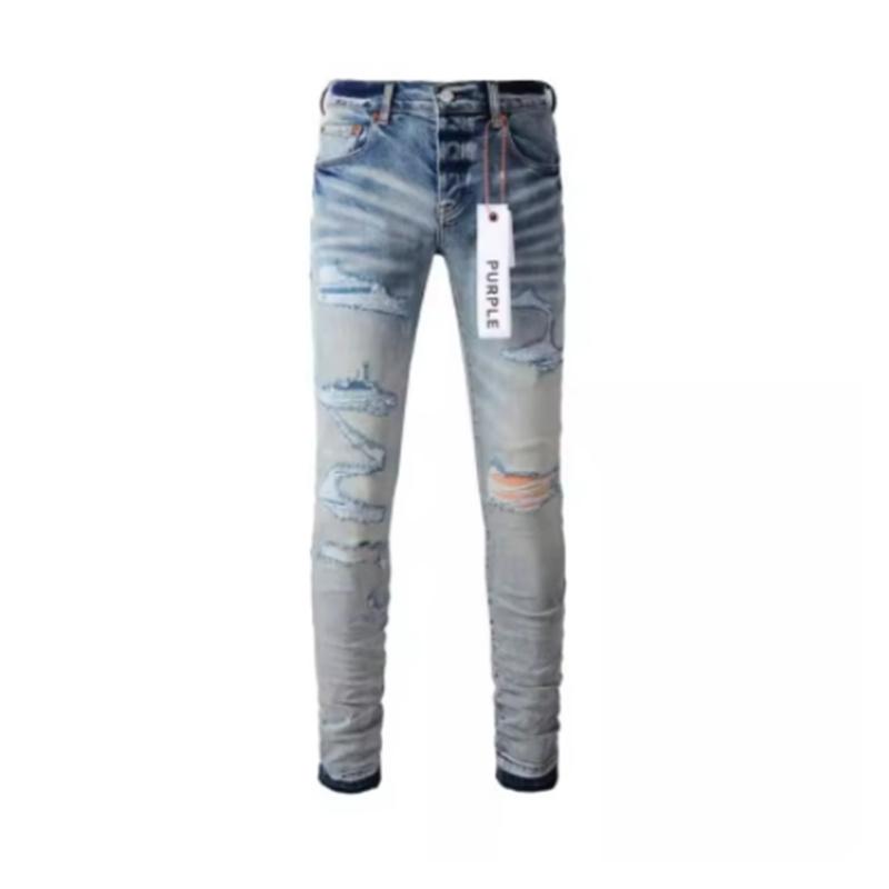 New Fashion Purple jeans man with distressed hole patches Fashion Repair Low Rise Skinny Denim pants 28-40 size