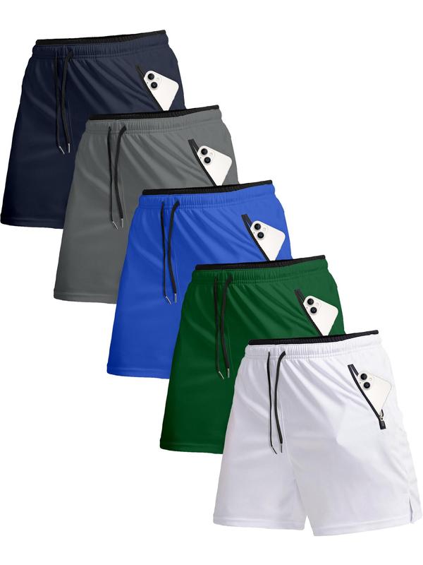 Men's Contrast Trim Zipper Pocket Drawstring Waist Shorts, Casual Elastic Waist Shorts for Daily Wear, Men's Bottoms for All Seasons