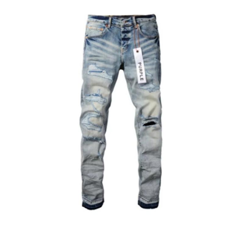 New Fashion Purple jeans man with distressed hole patches Fashion Repair Low Rise Skinny Denim pants 28-40 size