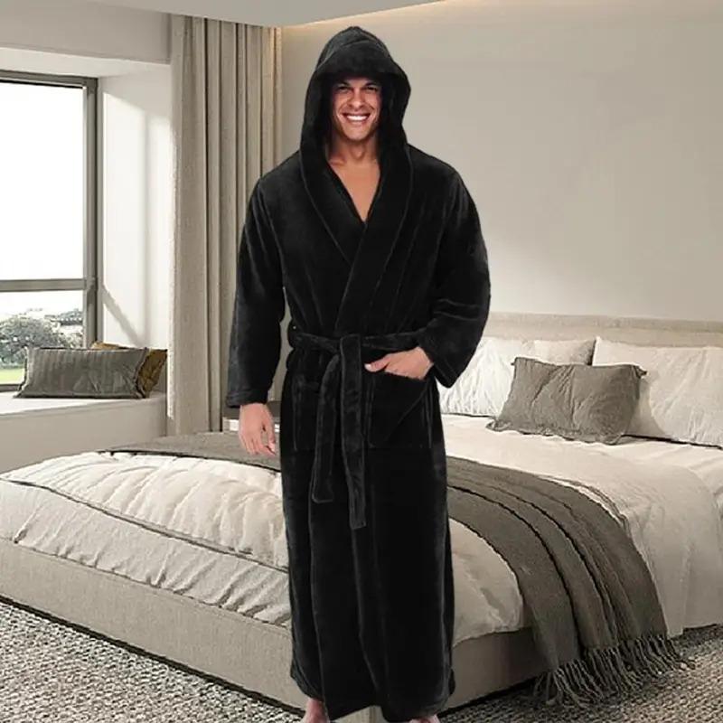 Plush Hooded Bathrobe Luxurious Men's Hooded Bathrobe with Adjustable Belt Super Soft Fluffy Texture Highly for Ultimate