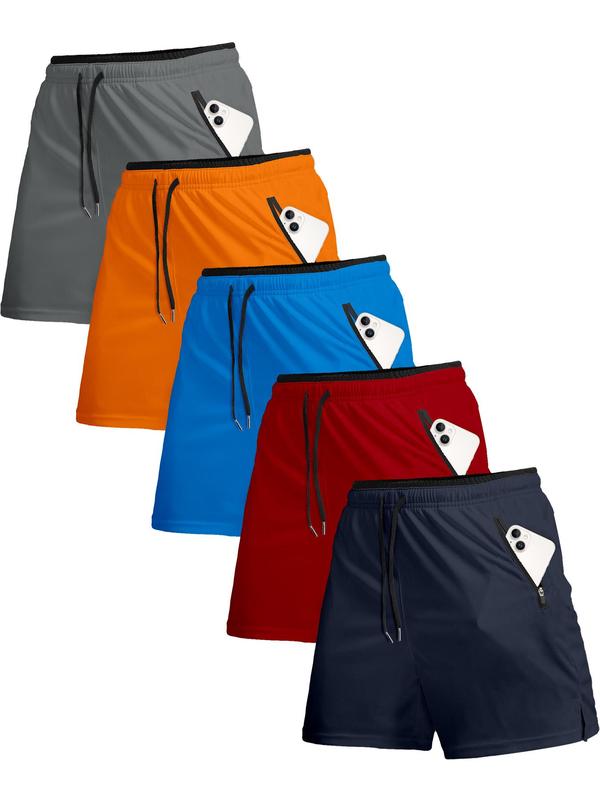 Men's Contrast Trim Zipper Pocket Drawstring Waist Shorts, Casual Elastic Waist Shorts for Daily Wear, Men's Bottoms for All Seasons