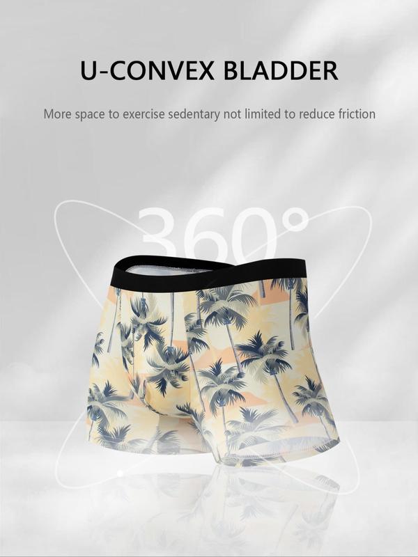 Men's Tropical Floral Print Letter Tape Boxer Briefs, Bohemian Casual Comfy Underwear, Underwear for Men, Summer Underwear, Back To School Clothes, Men Boho Shorts, Men's Underwear for All Seasons, Men Underwear