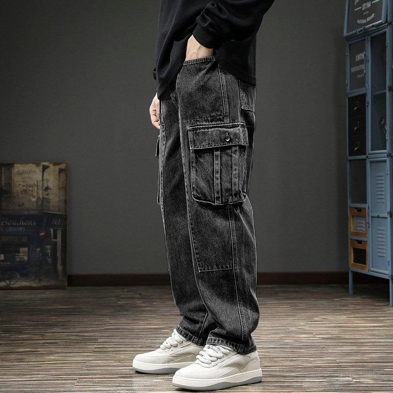 Men's Wide-Leg Cargo Jeans - Relaxed Fit and Multiple Pockets for Stylish and Comfortable All-Season Wear - Pants Fashion Menswear