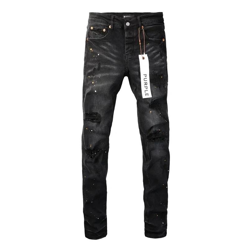 Purple Jeans American High Street Paint Hole Black 9045 2024 New Fashion Trend High Quality Jeans