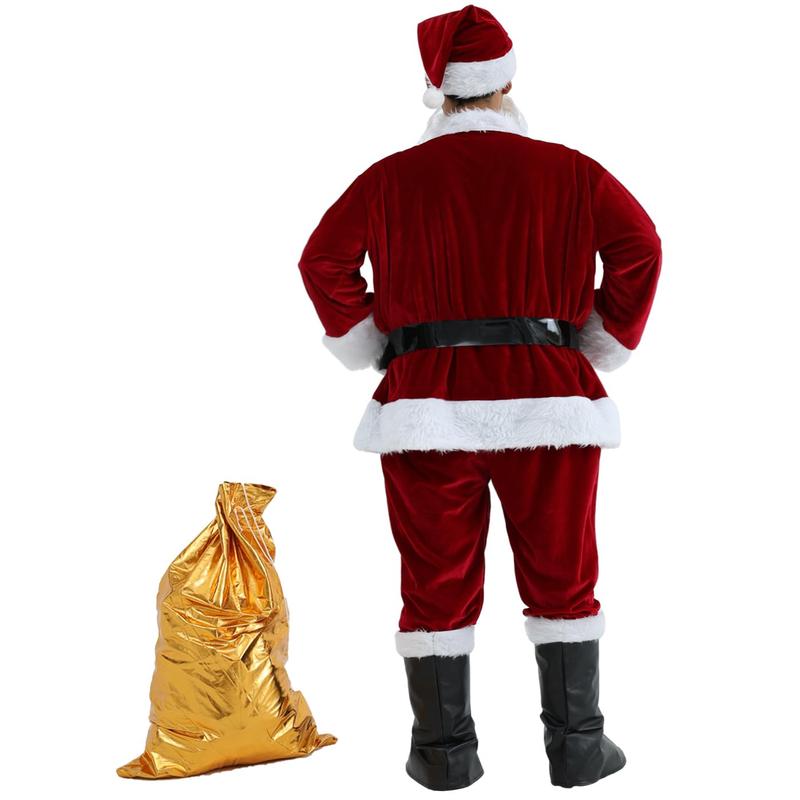 Santa Claus Costumes Santa Suit With Beards Hat Boots Christmas Santa Outfit Set for Men Adults for Party Xmas Holiday